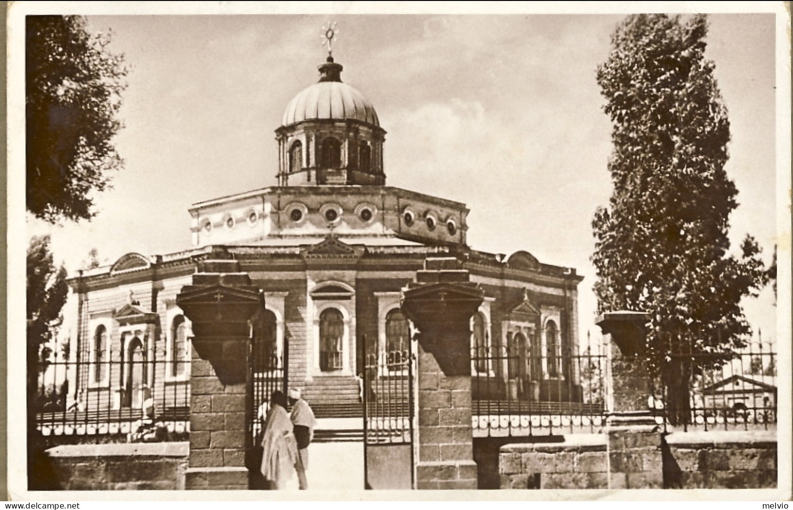 1937-Eritrea Addis Abeba Cartolina Foto La Chiesa Copta Di San Giorgio Affrancat - Eritrea