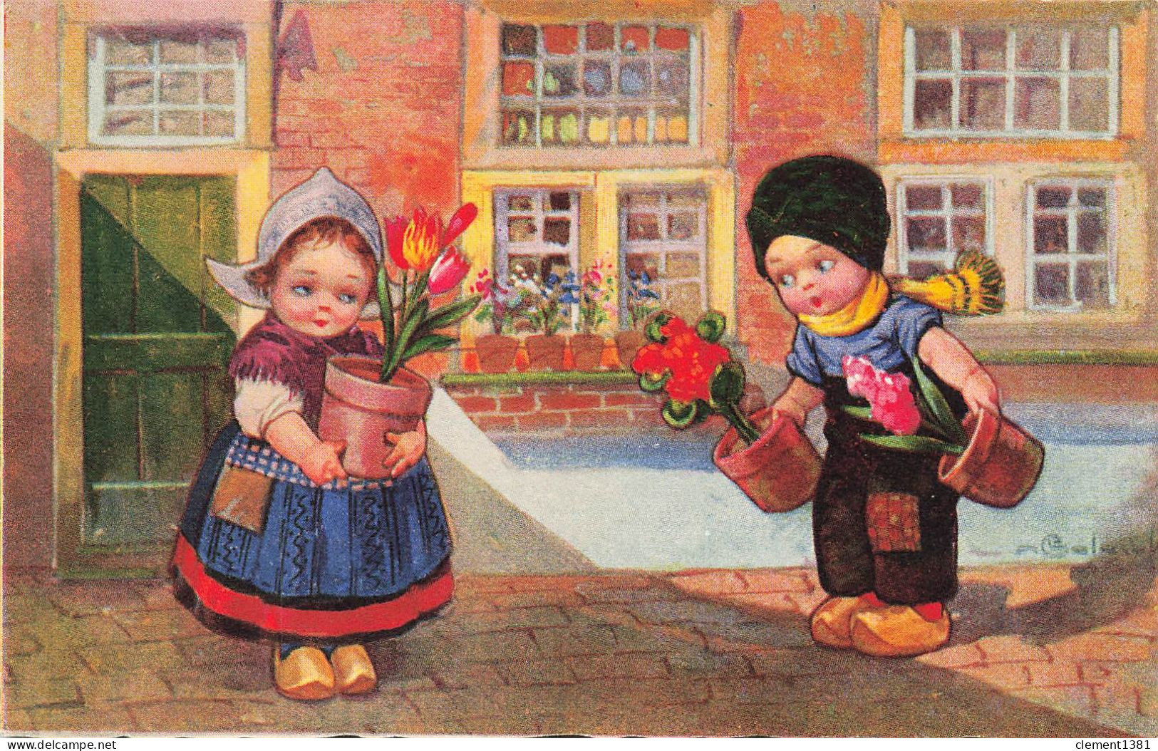 Illustrateur Illustration E Colombo Couple En Costume Traditionnel Hollandais - Colombo, E.