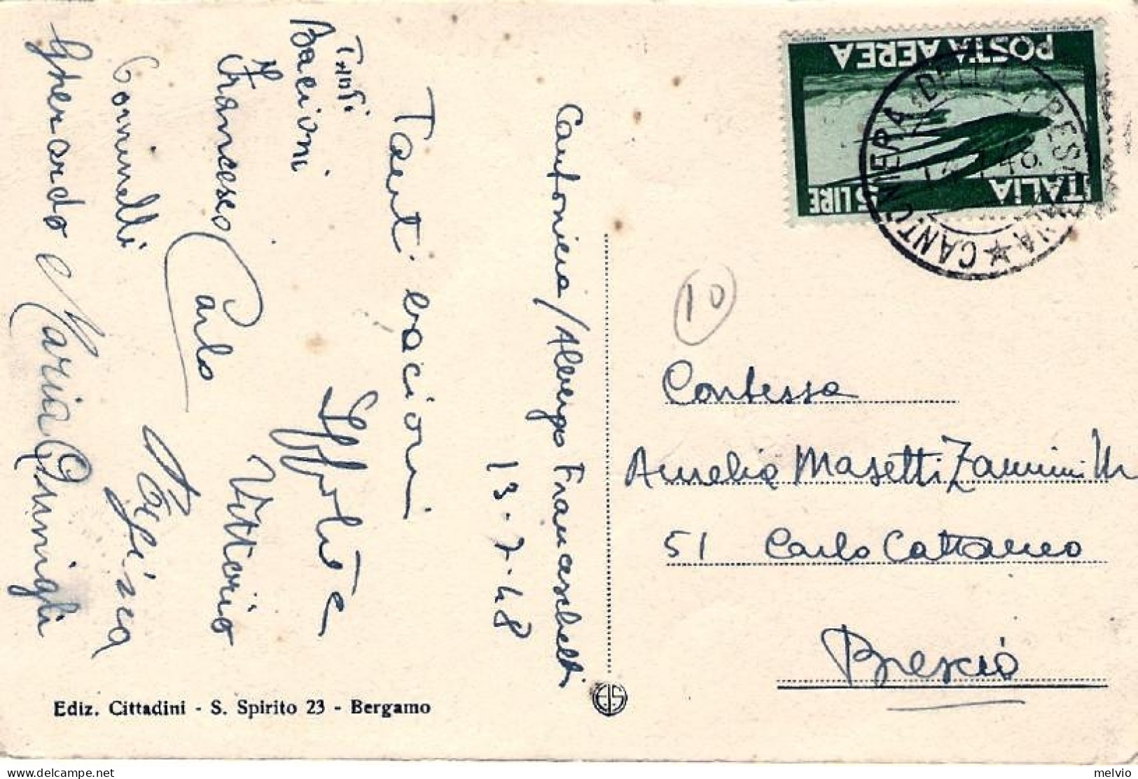 1948-Cantoniera Della Presolana Cartolina Veduta Generale Affrancata Posta Aerea - Bergamo