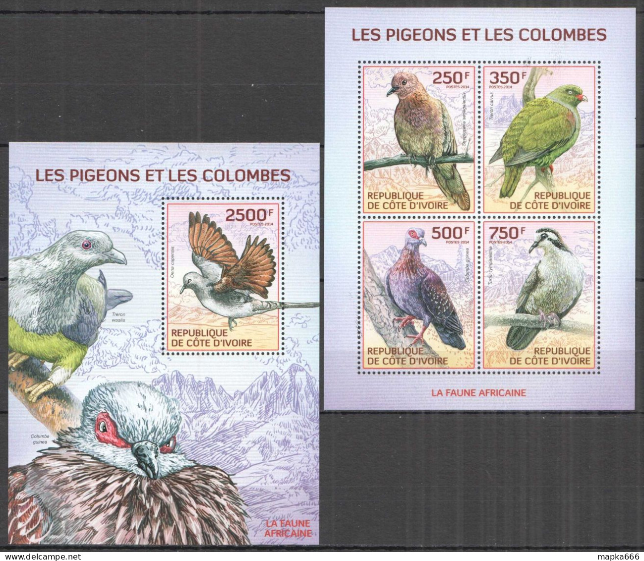 Ic18 2014 Ivory Coast African Fauna Birds Pigeons & Doves #1534-7+Bl194 Mnh - Autres & Non Classés