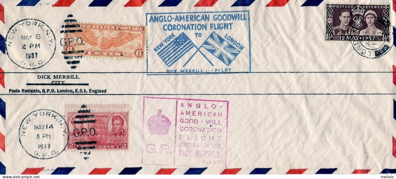 1937-U.S.A. Commemorativo Del Volo Anglo Americano "goodwill"da New York A Londr - 1c. 1918-1940 Storia Postale