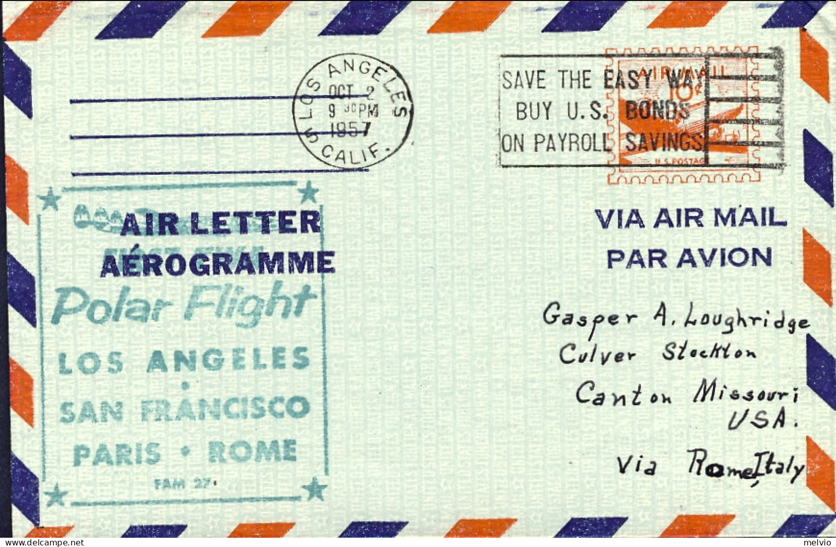 1957-U.S.A. Cat.Pellegrini Euro 90, I^volo Polare TWA Los Angeles San Francisco  - Otros & Sin Clasificación