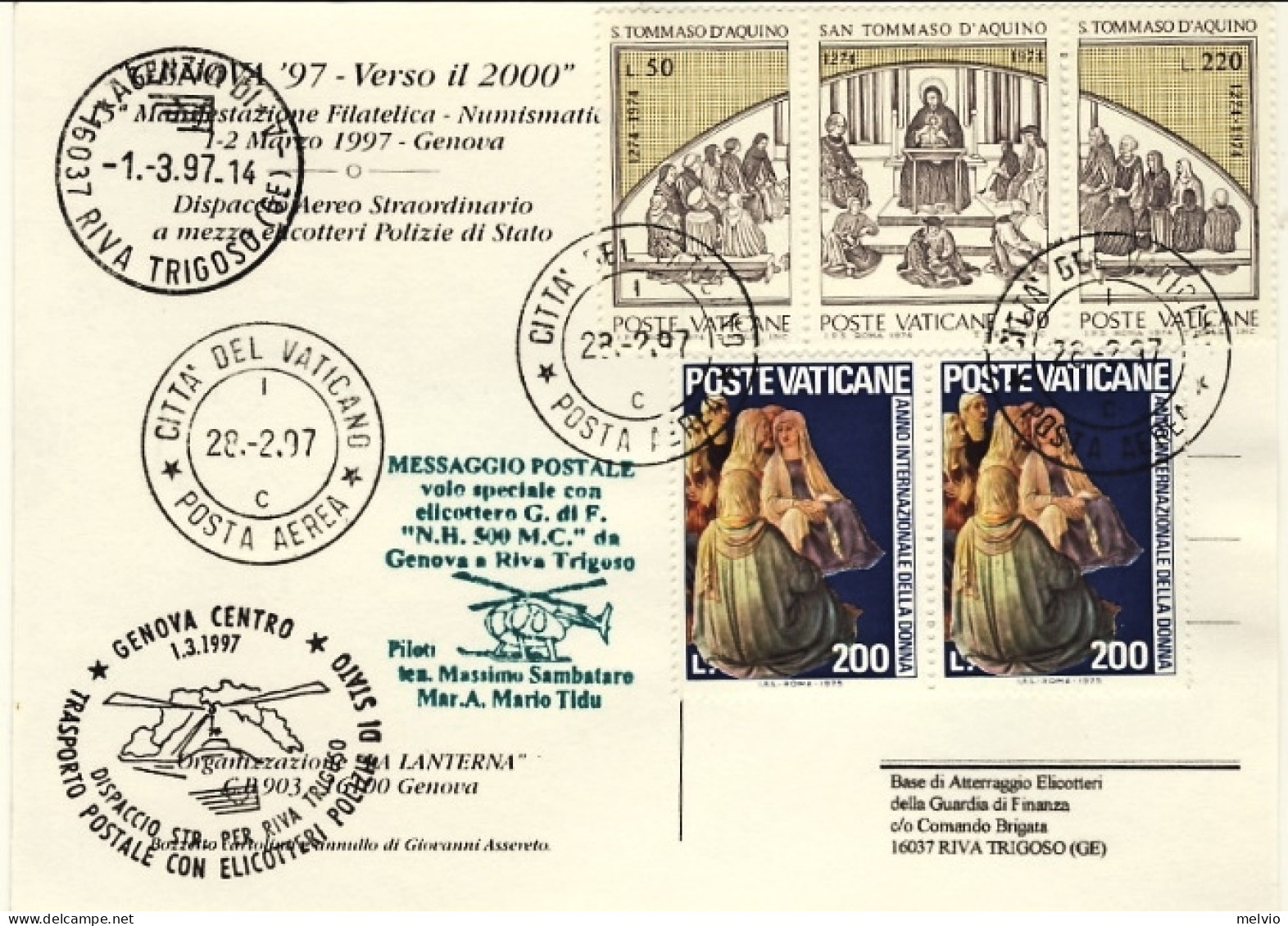 Vaticano-1997  Cartolina Illustrata Trasporto Postale Con Elicotteri Polizie Di  - Luftpost