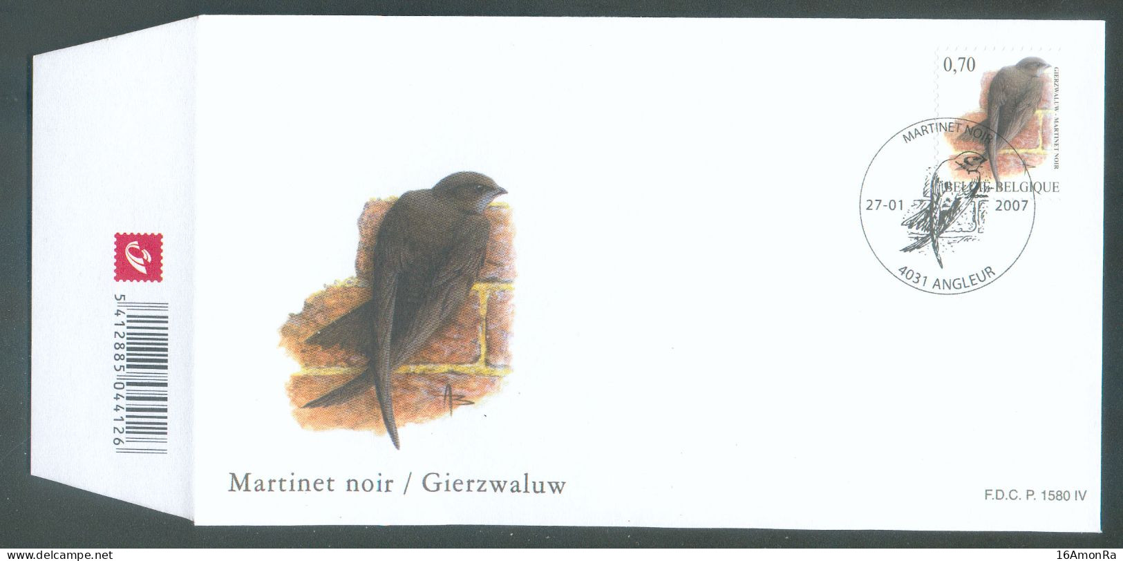 BUZIN OISEAU VOGEL BIRD - FDC MARTINET NOIR GIERZWALUW Obl. Sc ANGLEUR 27-01-2007 -  22140 - 2001-2010