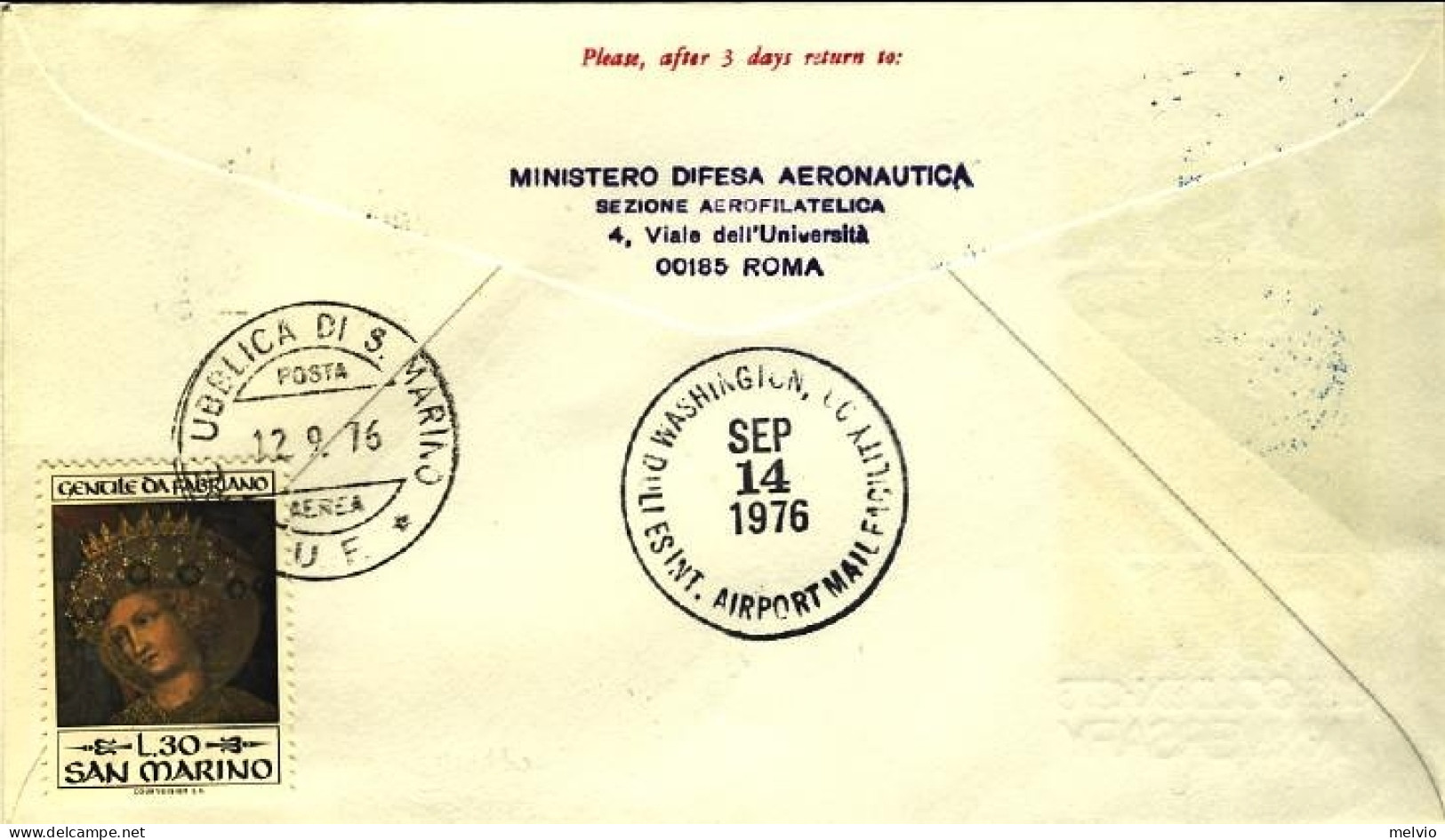 San Marino-1976 TWA Bicentenario Indipendenza Americana Dispaccio Aereo Roma Was - Posta Aerea