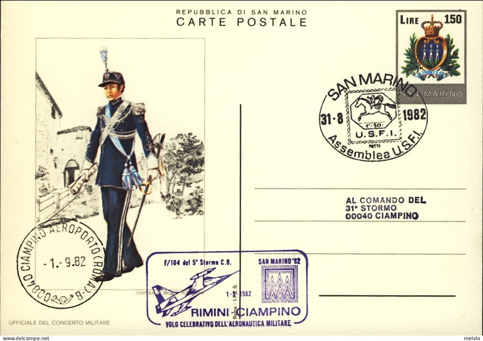 San Marino-1982 Cartolina Postale L.150 Annullo Fdc+bollo Assemblea U.S.F.I.+bol - Poste Aérienne