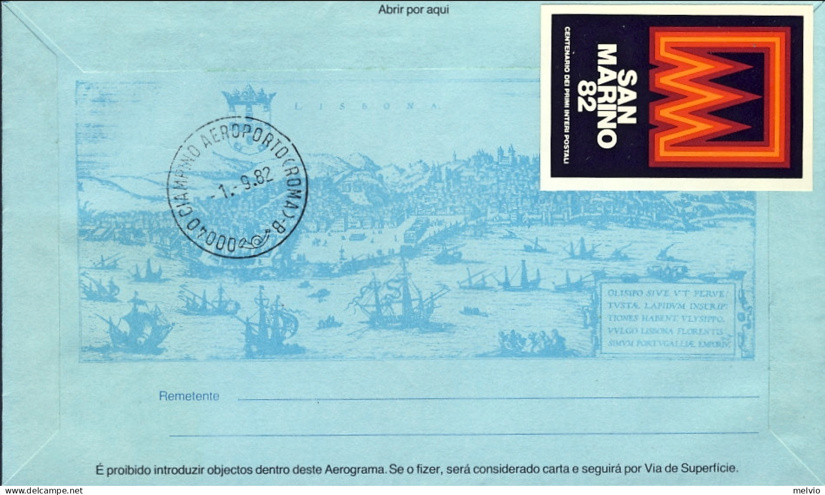 1982-Portogallo Con Bollo Violetto Volo Celebrativo Aeronautica Militare Rimini  - Storia Postale