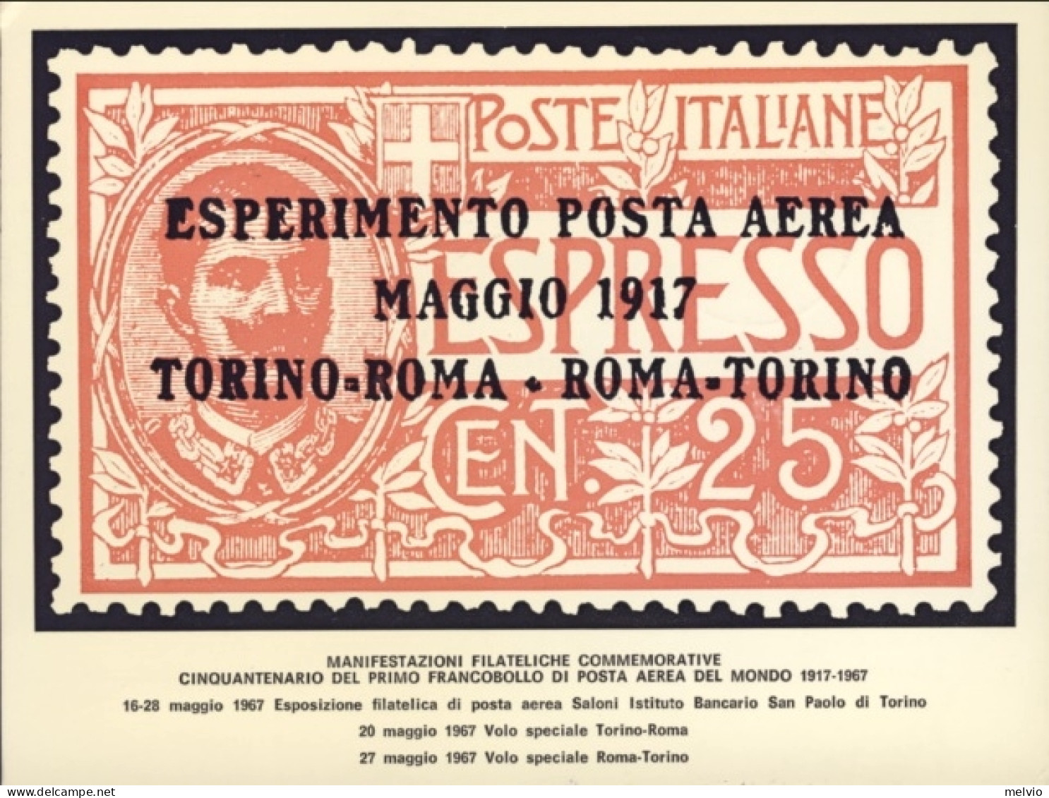 1967-cartolina Commemorativa 50^ Primo Francobollo Posta Aerea Volo Roma Torino  - Luchtpost