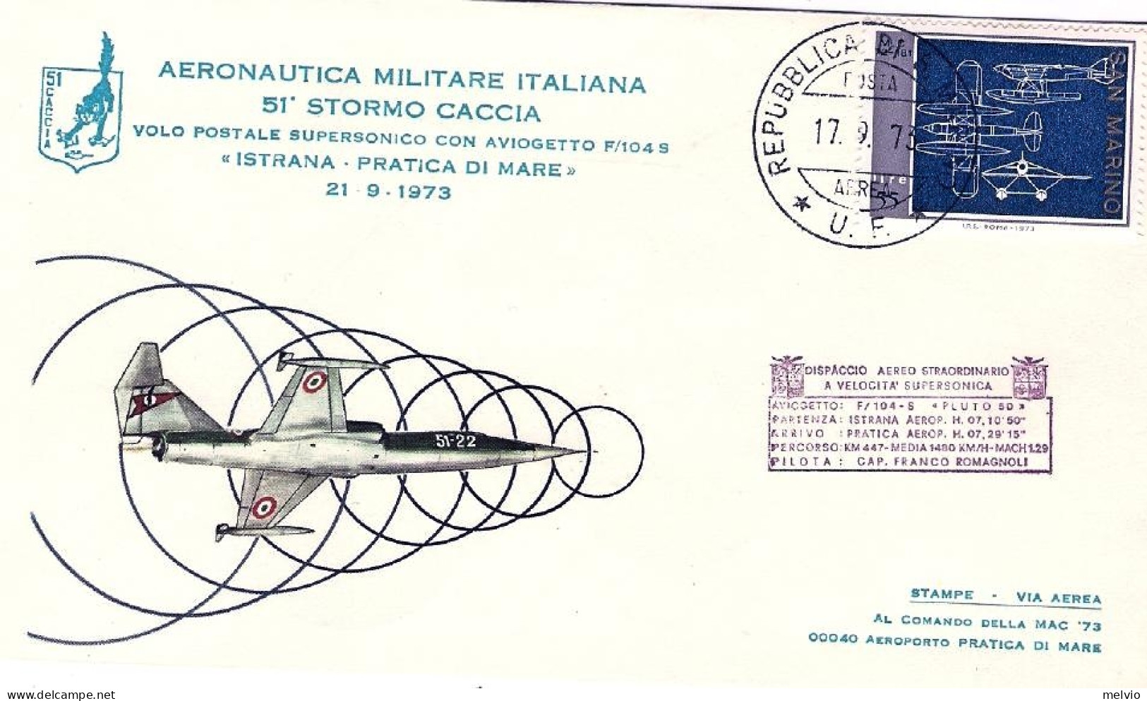 San Marino-1973 Bollo Vinaceo Dispaccio Aereo Straordinario A Velocita' Superson - Airmail
