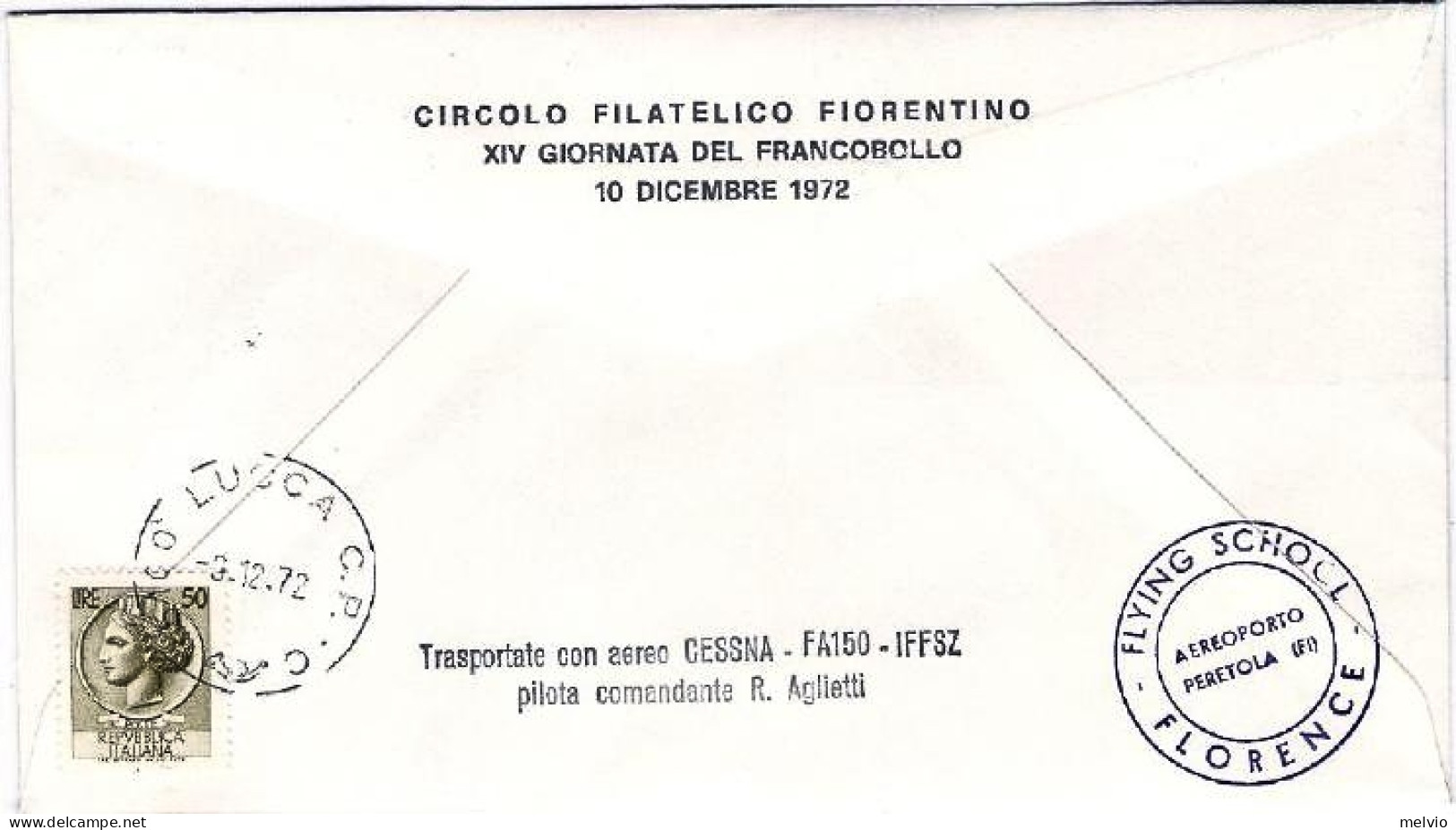 San Marino-1972 XIV Giornata Del Francobollo Volo Speciale Lucca Firenze 9 Dicem - Luftpost