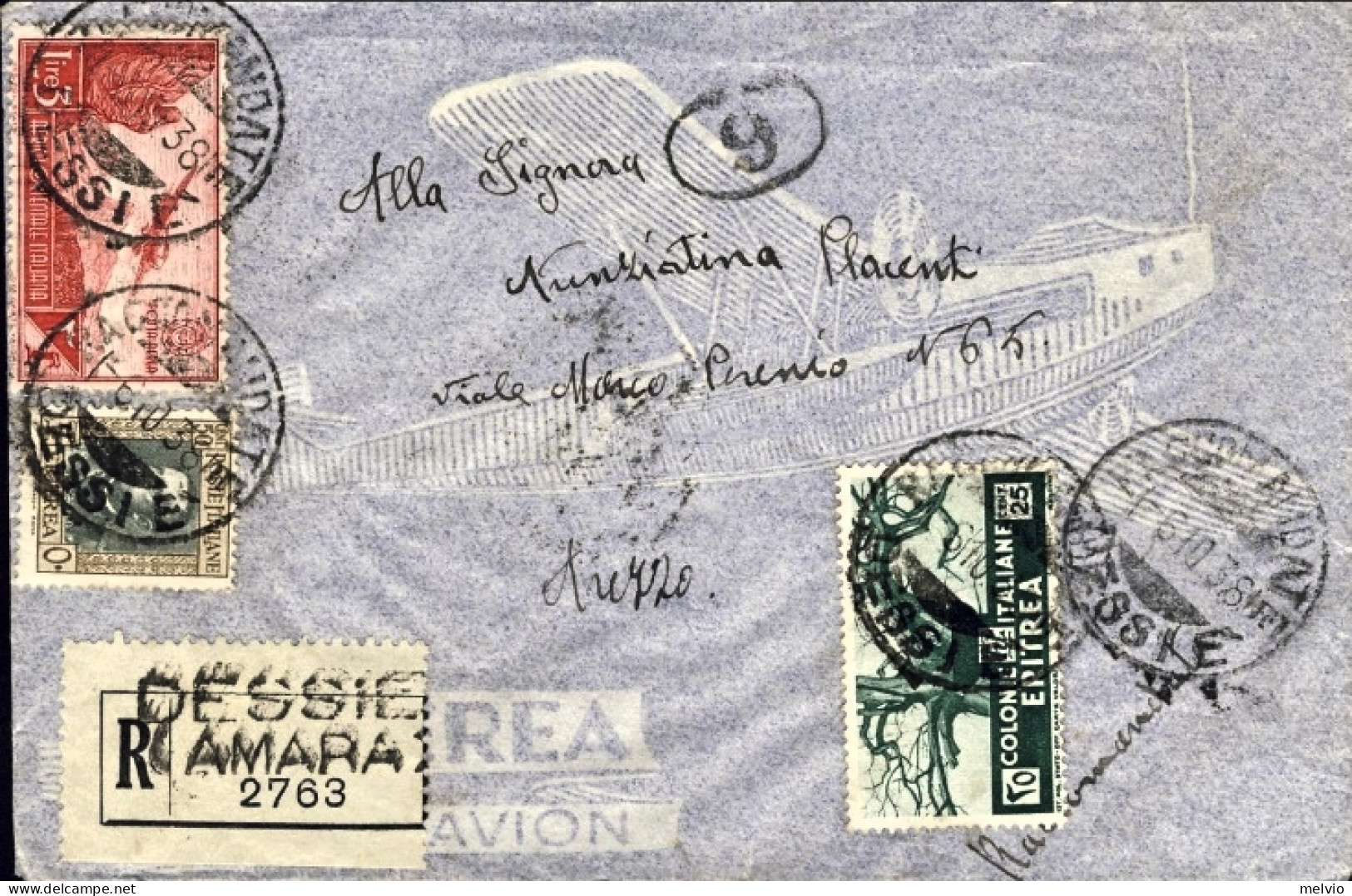 1938-Eritrea 25c. Soggetti Africani+50c. Vittorio Emanuele III+A.O.I.posta Aerea - Eritrea