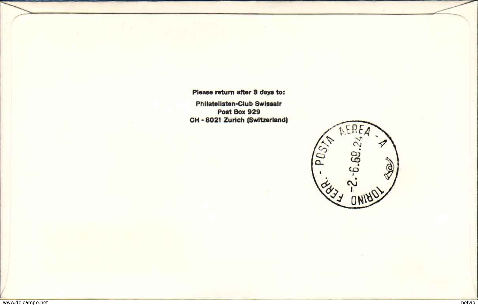 1969-Svizzera Raccomandata Illustrata I^volo F128 Ginevra-Torino Del 2 Giugno - Postmark Collection