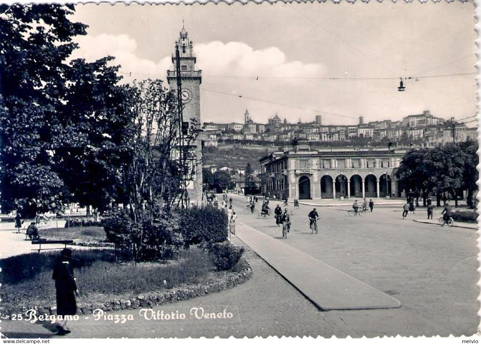 1954-Turistica L.10 Isolato Su Cartolina Bergamo Piazza Vittorio Veneto - Bergamo