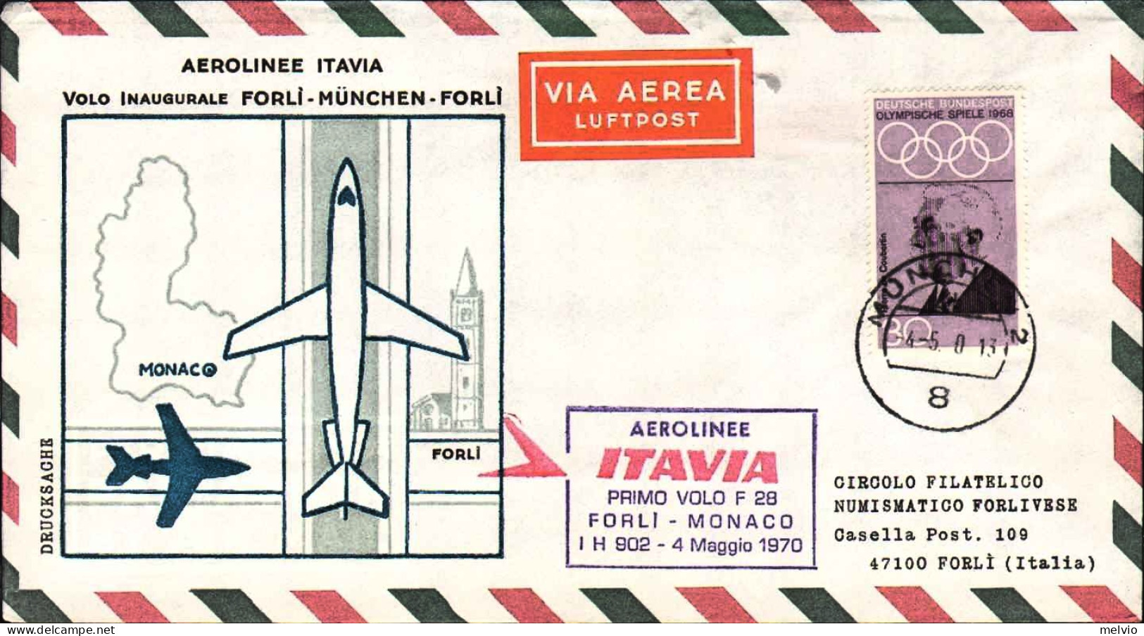 1970-Germania Aerolinee Itavia I^volo F 28 Munchen-Forli' - Briefe U. Dokumente