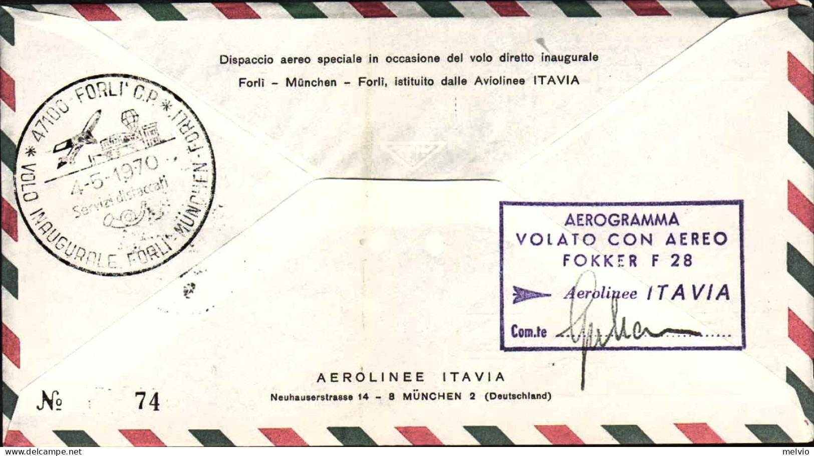 1970-Germania Aerolinee Itavia I^volo F 28 Munchen-Forli' - Cartas & Documentos