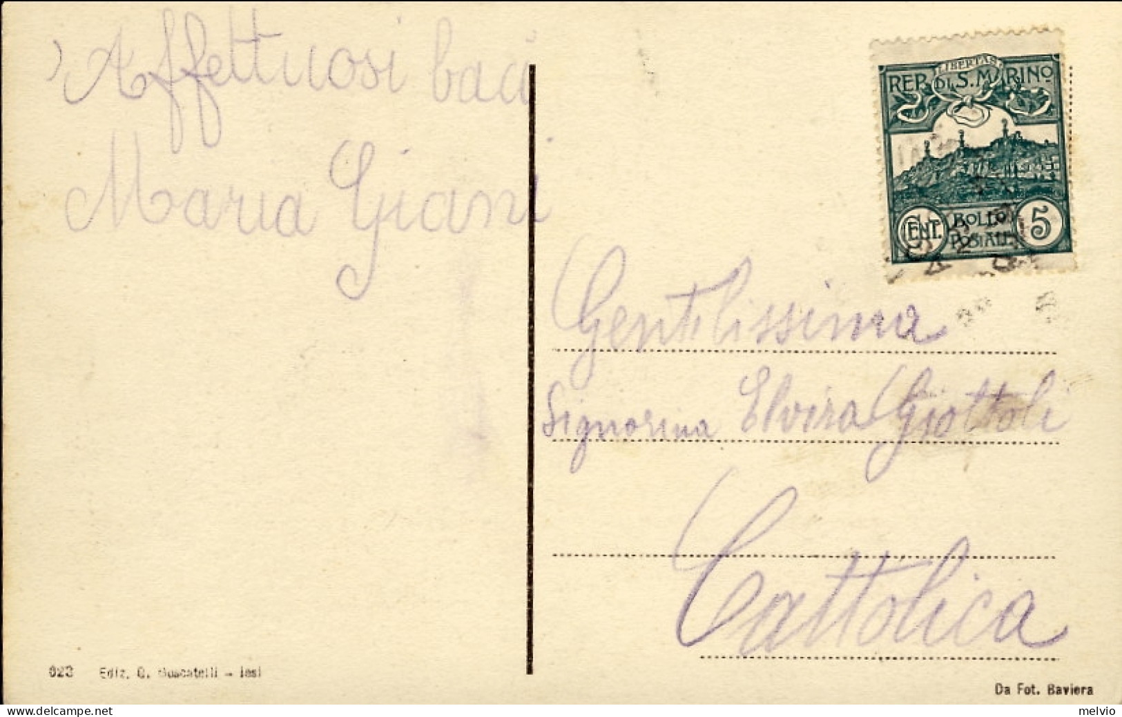 1908-San Marino Cartolina Illustrata "la 2 Torre"affrancata 5c.verde Veduta - Storia Postale