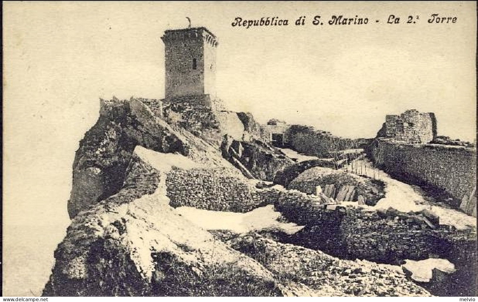 1908-San Marino Cartolina Illustrata "la 2 Torre"affrancata 5c.verde Veduta - Brieven En Documenten