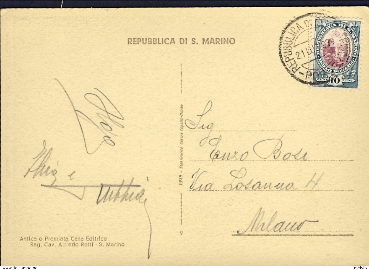 1939-San Marino Cartolina Illustrata "la Rocca,la Basilica,il Palazzo"affrancata - Storia Postale