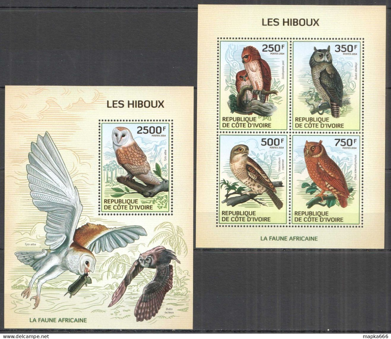 Ic17 2014 Ivory Coast African Fauna Owls Birds Of Prey #1549-2+Bl197 Mnh - Autres & Non Classés