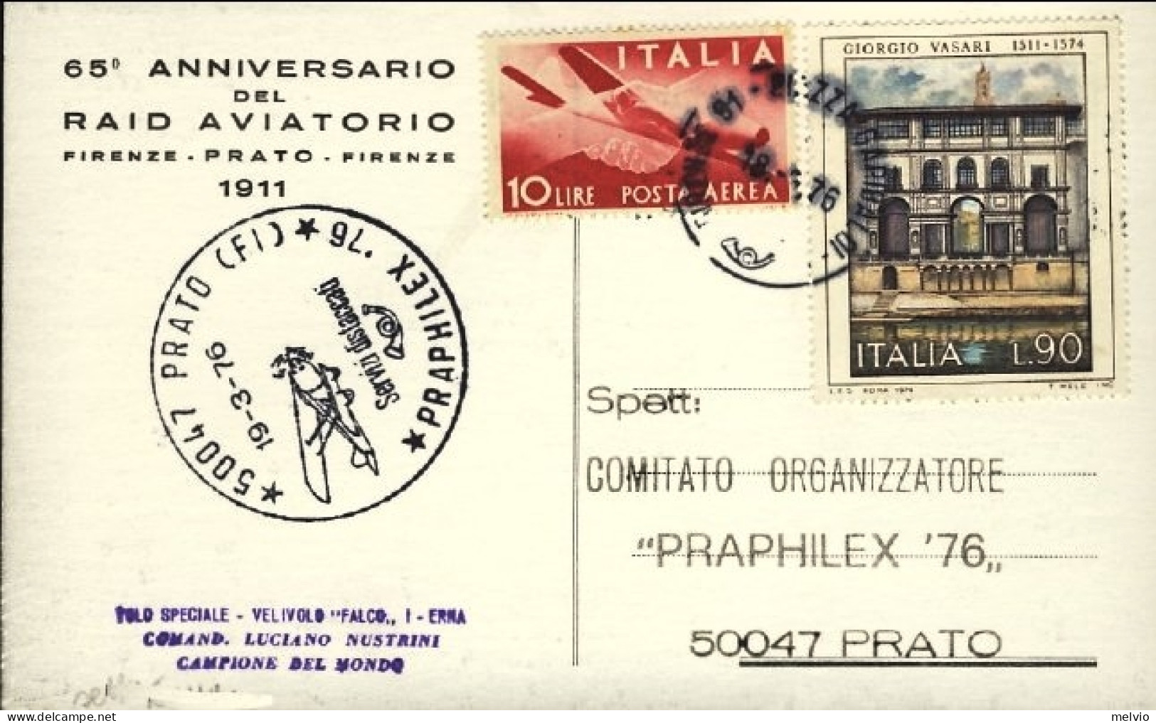 1976-cartolina Illustrata 65^ Anniversario Del Raid Aviatorio Di Firenze Prato F - Firenze