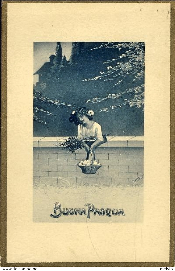 1919-cartolina Illustrata Buona Pasqua Affr. Marca Da Bollo 20c. Vittorio Emanue - Pâques