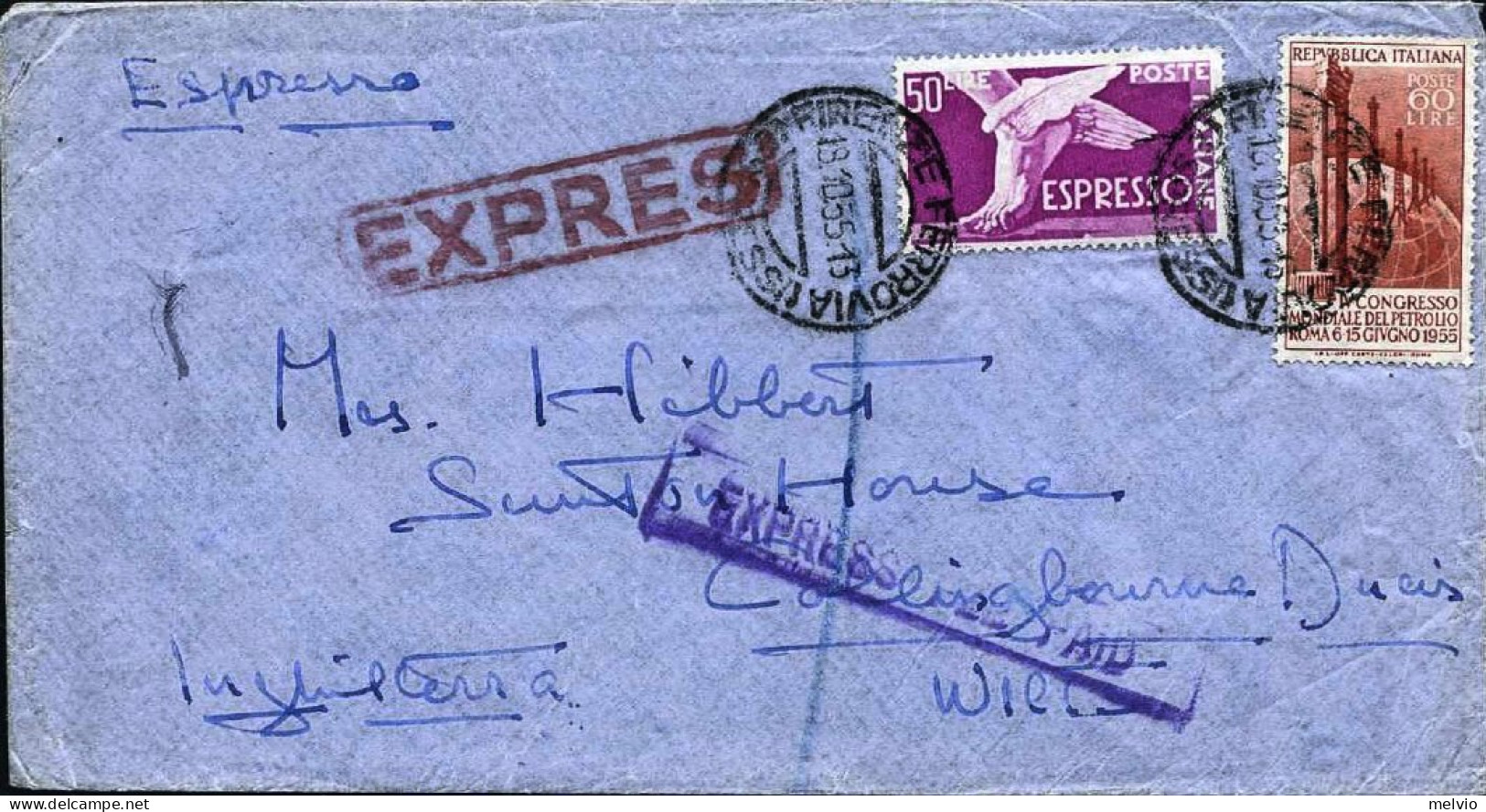 1955-lettera Espresso Diretta In Gran Bretagna Affrancata L.60 Congresso Mondial - 1946-60: Marcofilia