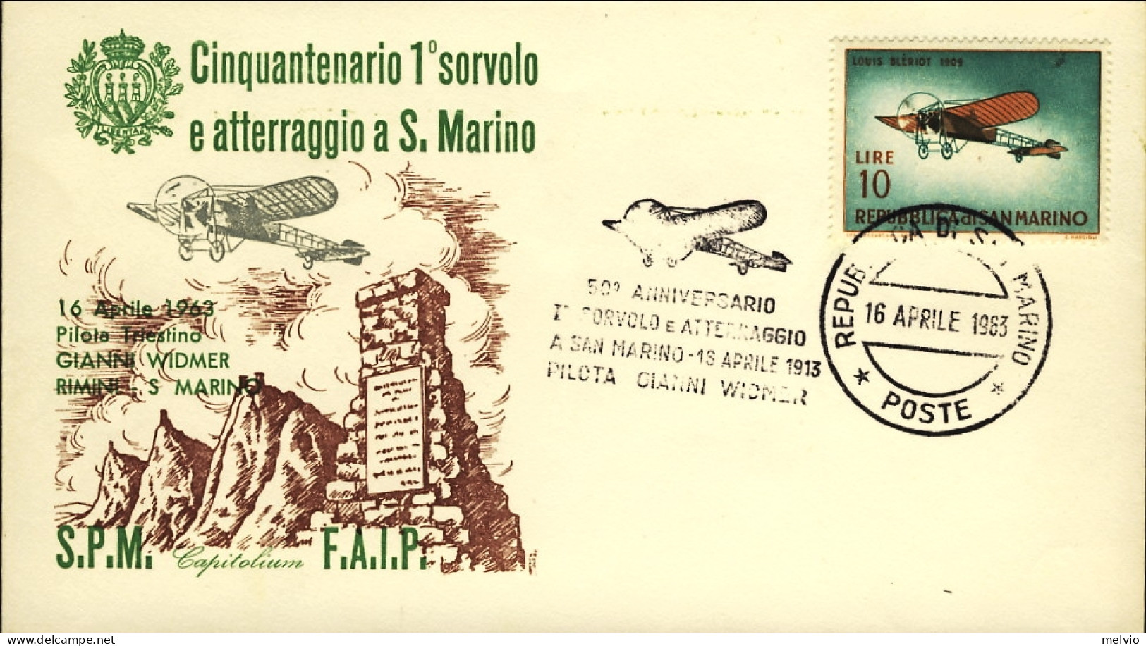 1963-San Marino Cinquantenario Primo Sorvolo E Atterraggio A San Marino - Corréo Aéreo
