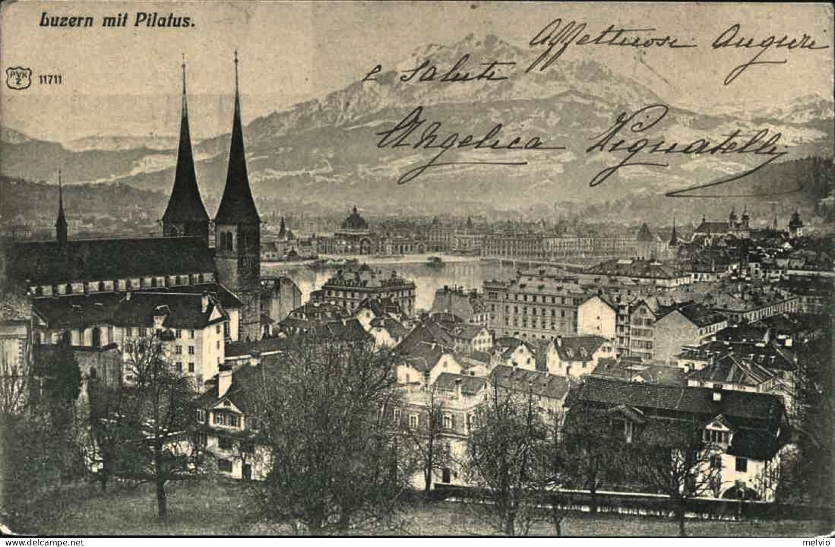 1904-Svizzera Cartolina Di Lucerna Affrancata 10c.annullo D'arrivo Di Vico Equen - Autres & Non Classés