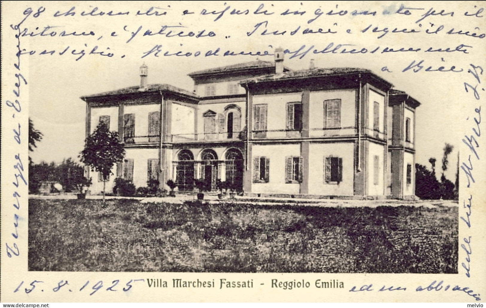1925-cartolina Villa Marchesi Fassati Reggiolo Emilia Affrancata Coppia 20c.su 2 - Reggio Nell'Emilia