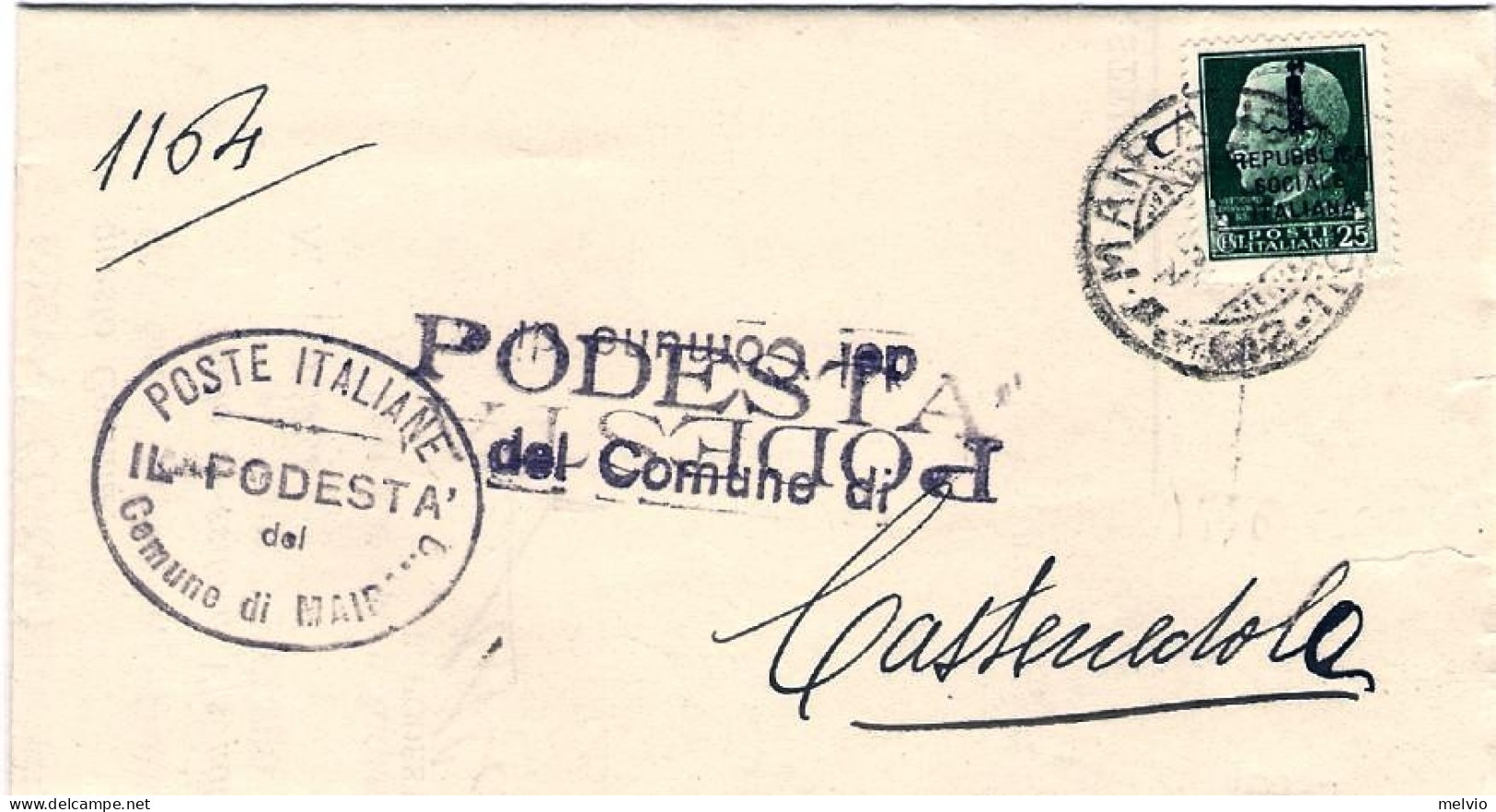 1944-piego Comunale Affrancato 25c. Fascetto Annullo Mairano Brescia - Poststempel