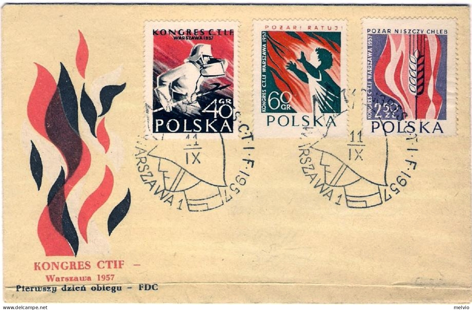 1957-Poland Polska Polonia Busta Fdc Illustrata Affrancata S.3v." Congresso Inte - FDC