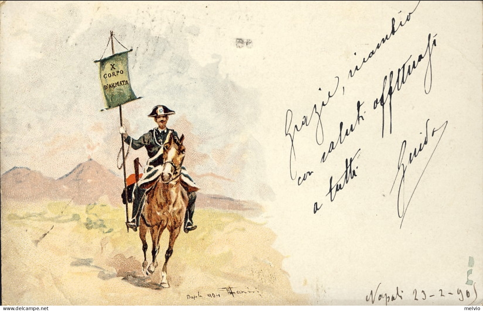 1905-cartolina Carabiniere A Cavallo Con Stendardo X Corpo D'armata Viaggiata - Patriottiche