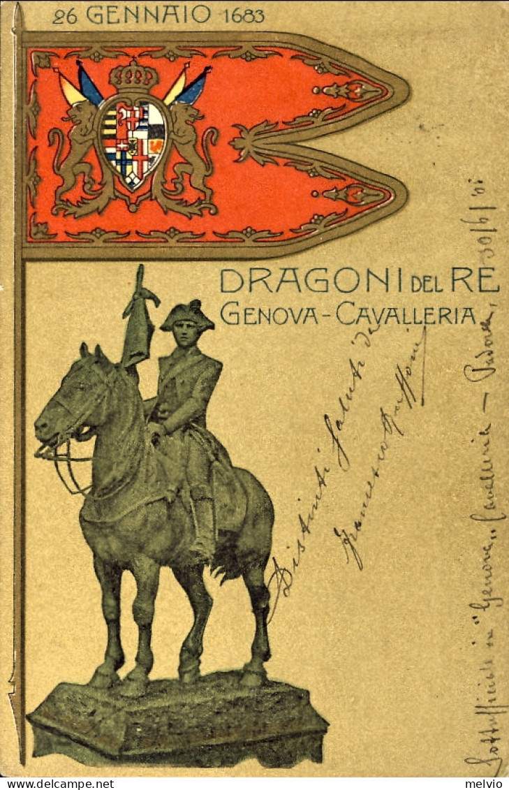 1905-cartolina Dragoni Del Re Genova Cavalleria Viaggiata - Patriotic
