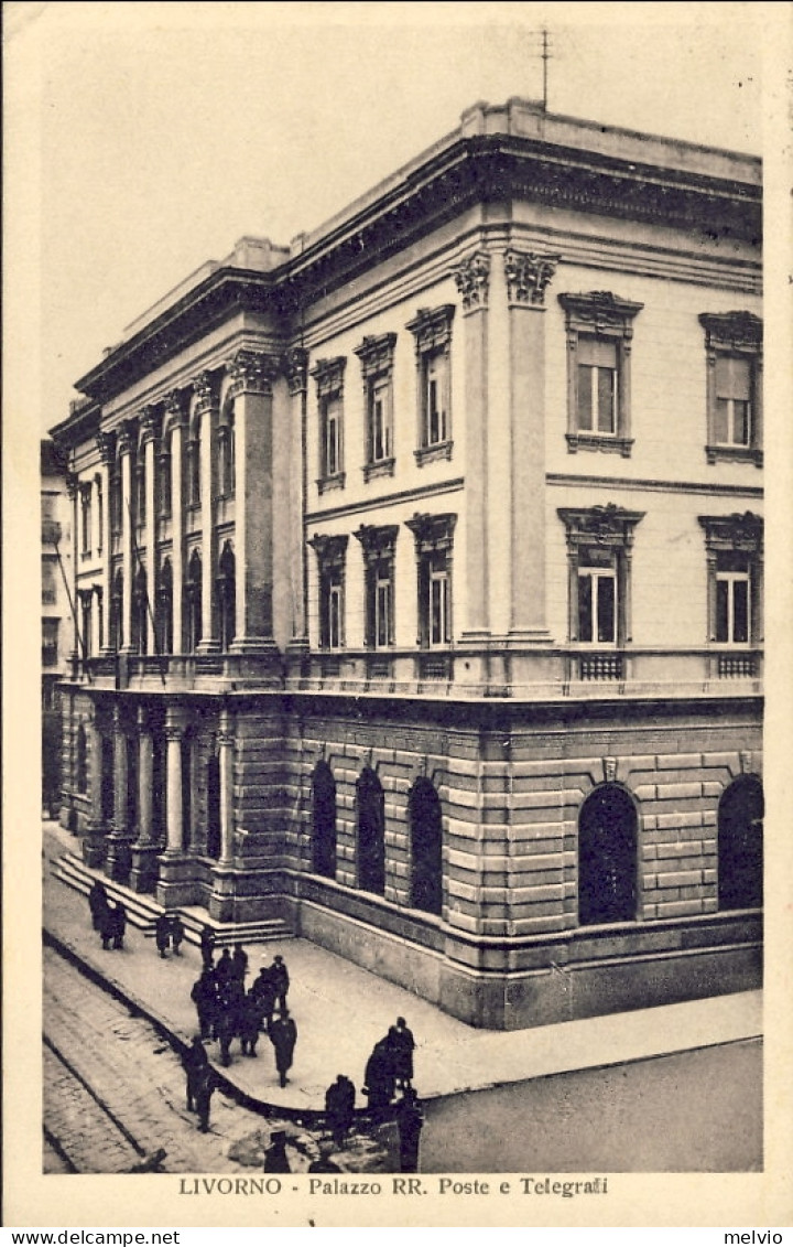 1938-cartolina Illustrata Livorno Palazzo RR.Poste E Telegrafi Affrancata 10c.Bi - Livorno