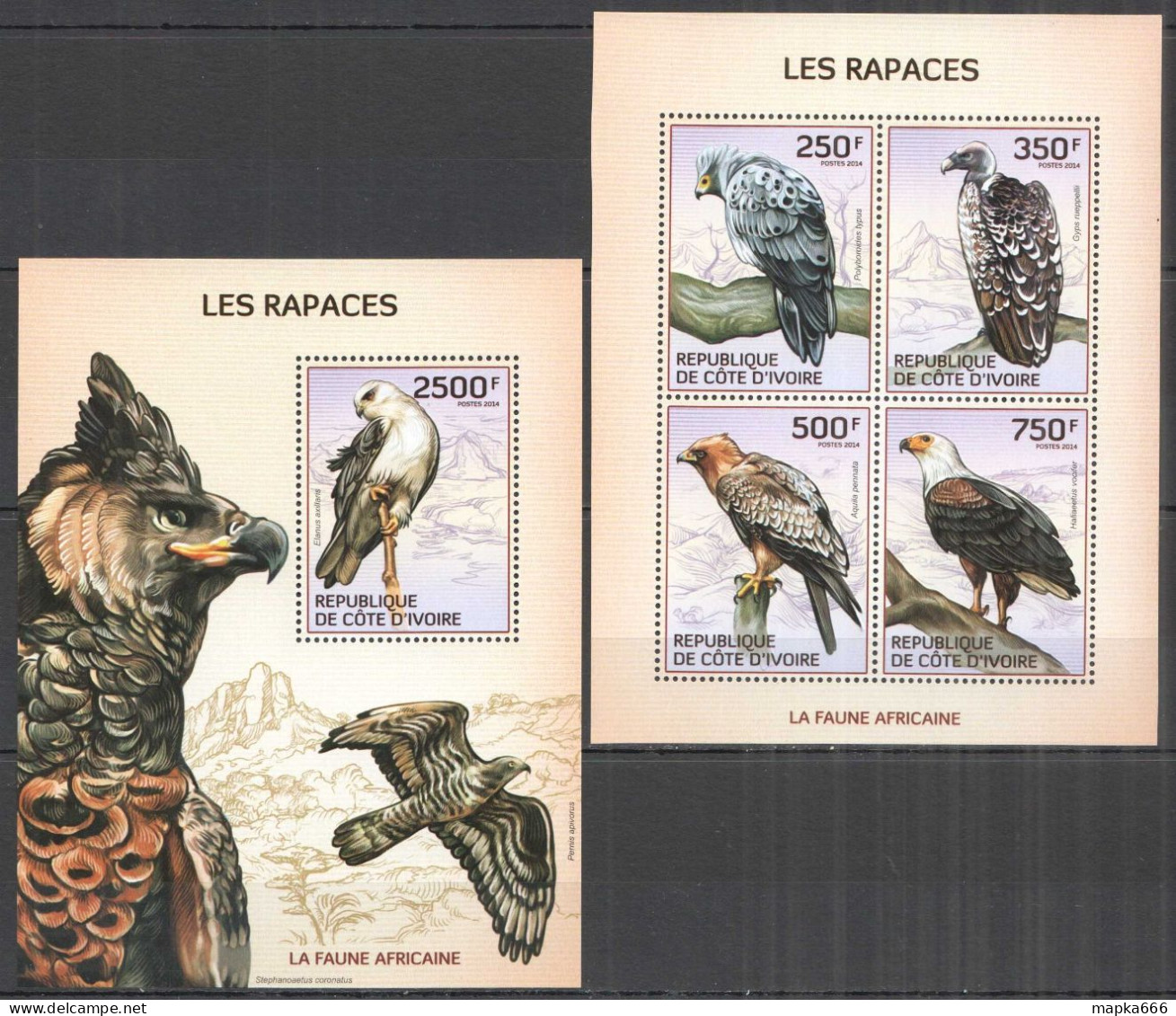 Ic12 2014 Ivory Coast African Fauna Birds Of Prey Raptors #1554-7+Bl198 Mnh - Autres & Non Classés
