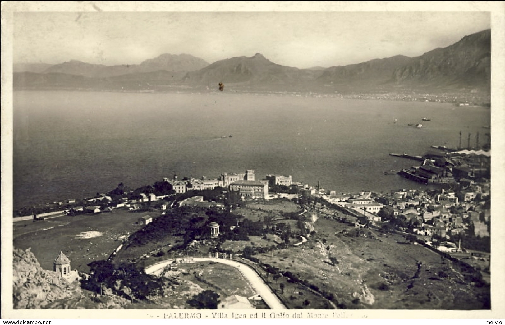 1930-cartolina Palermo Villa Igea Ed Il Golfo Dal Monte Pellegrino Affrancata 25 - Palermo