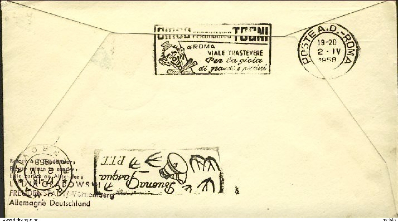 1958-Germania Volo Lufthansa Francoforte Roma Del 2 Aprile - Briefe U. Dokumente