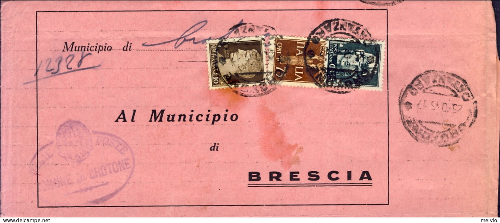1945-piego Comunale Affrancato Spedizione Da Brescia Coppia 35c.Imperiale Emissi - Marcophilie