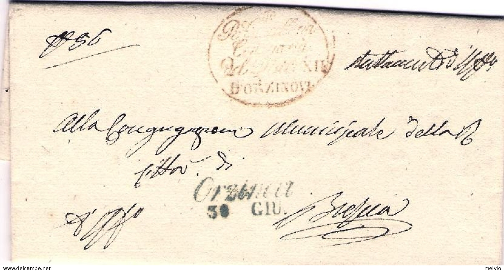 1843-prefilatelica Con Testo Bollo Corsivo Verdastro Di Orzinovi (Brescia)30 Giu - 1. ...-1850 Vorphilatelie