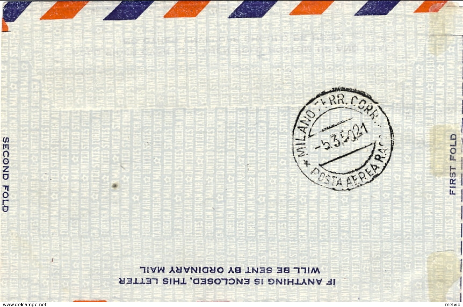 1950-U.S.A. I^volo TWA Boston-Milano Del 4 Marzo Cachet Violetto Dispaccio Dall' - Autres & Non Classés