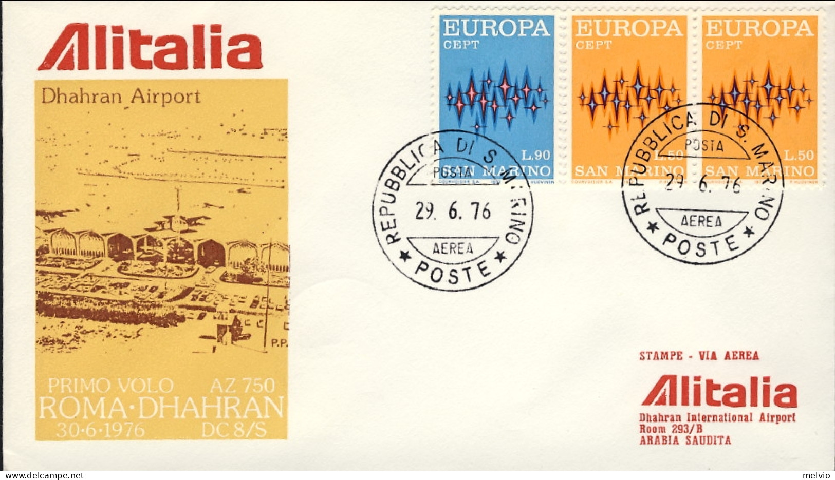 San Marino-1976 I^volo Alitalia AZ 750 Roma Dhahran Arabia Saudita Del 30 Giugno - Airmail