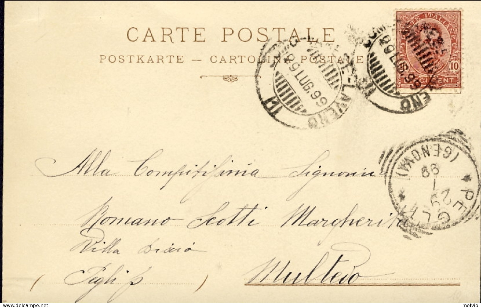 1899-cartolina Como Funicolare A Brunate Affr.10c., Ambulante Como Varese Laveno - Como