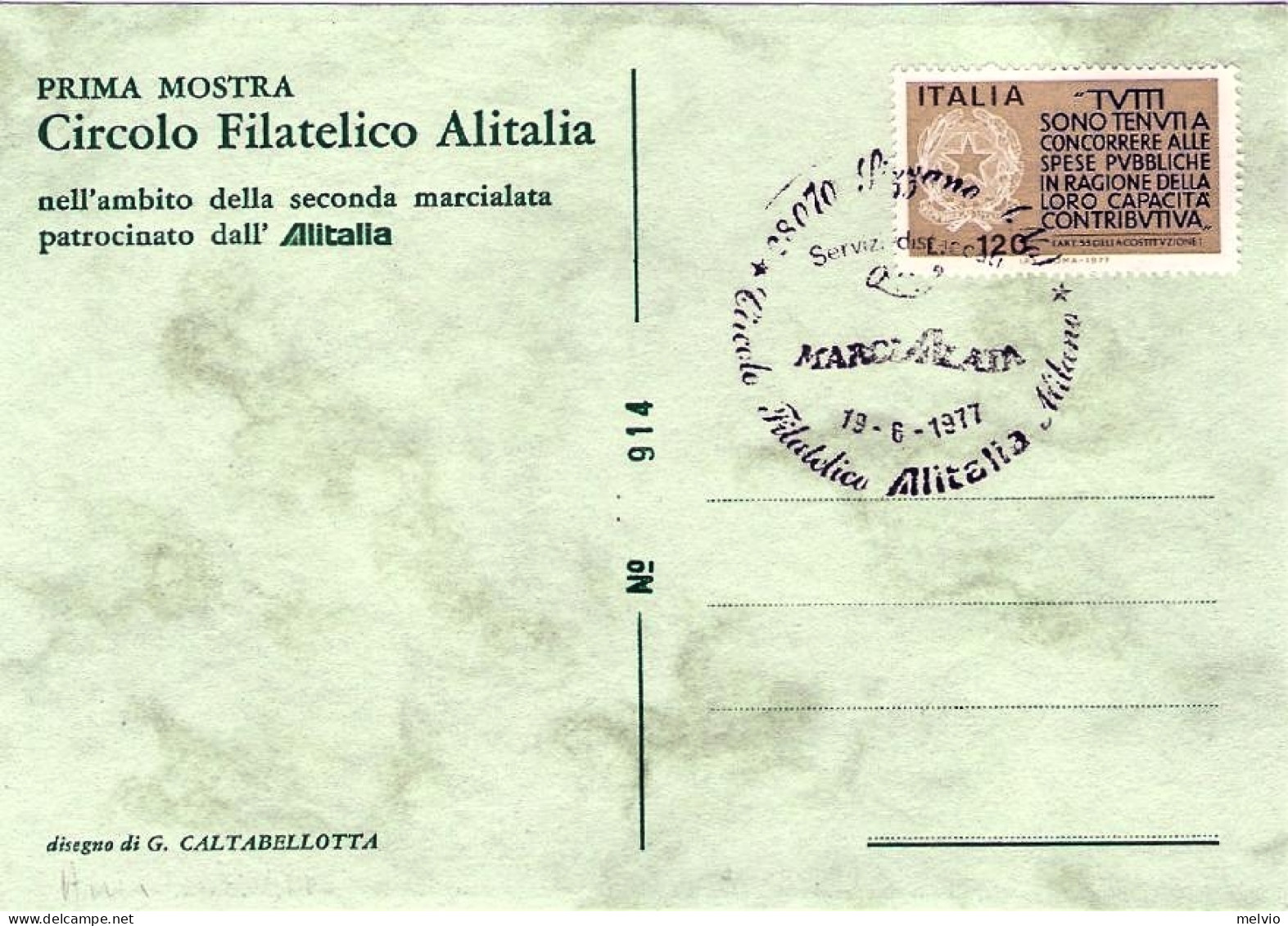 1977-Novara Cartolina Illustrata Dis.G.Caltabellotta Prima Mostra Circolo Filate - Novara