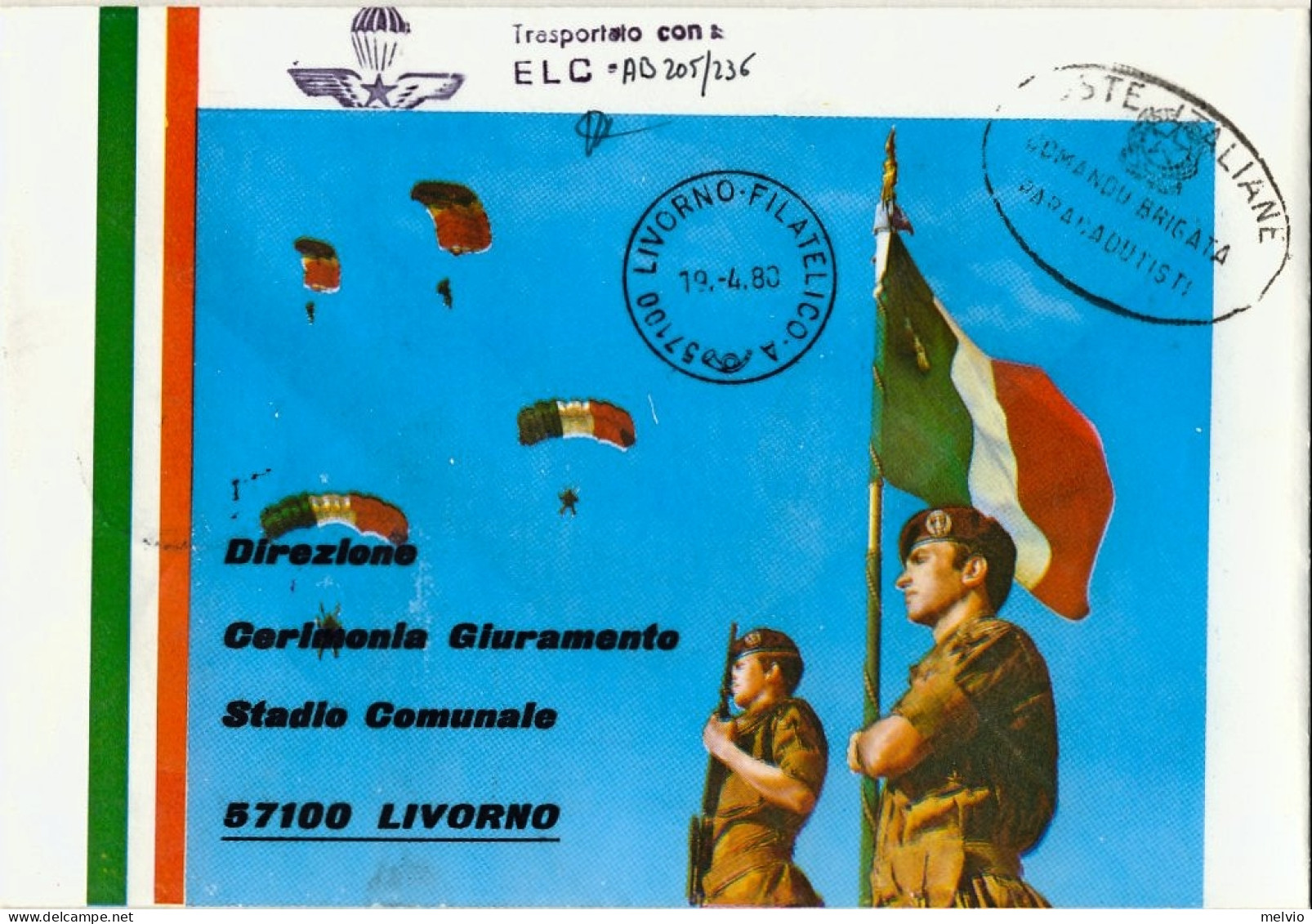 1980-busta Illustrata Cerimonia Giuramento Livorno Bollo Poste Italiane Comando  - Patriotiques