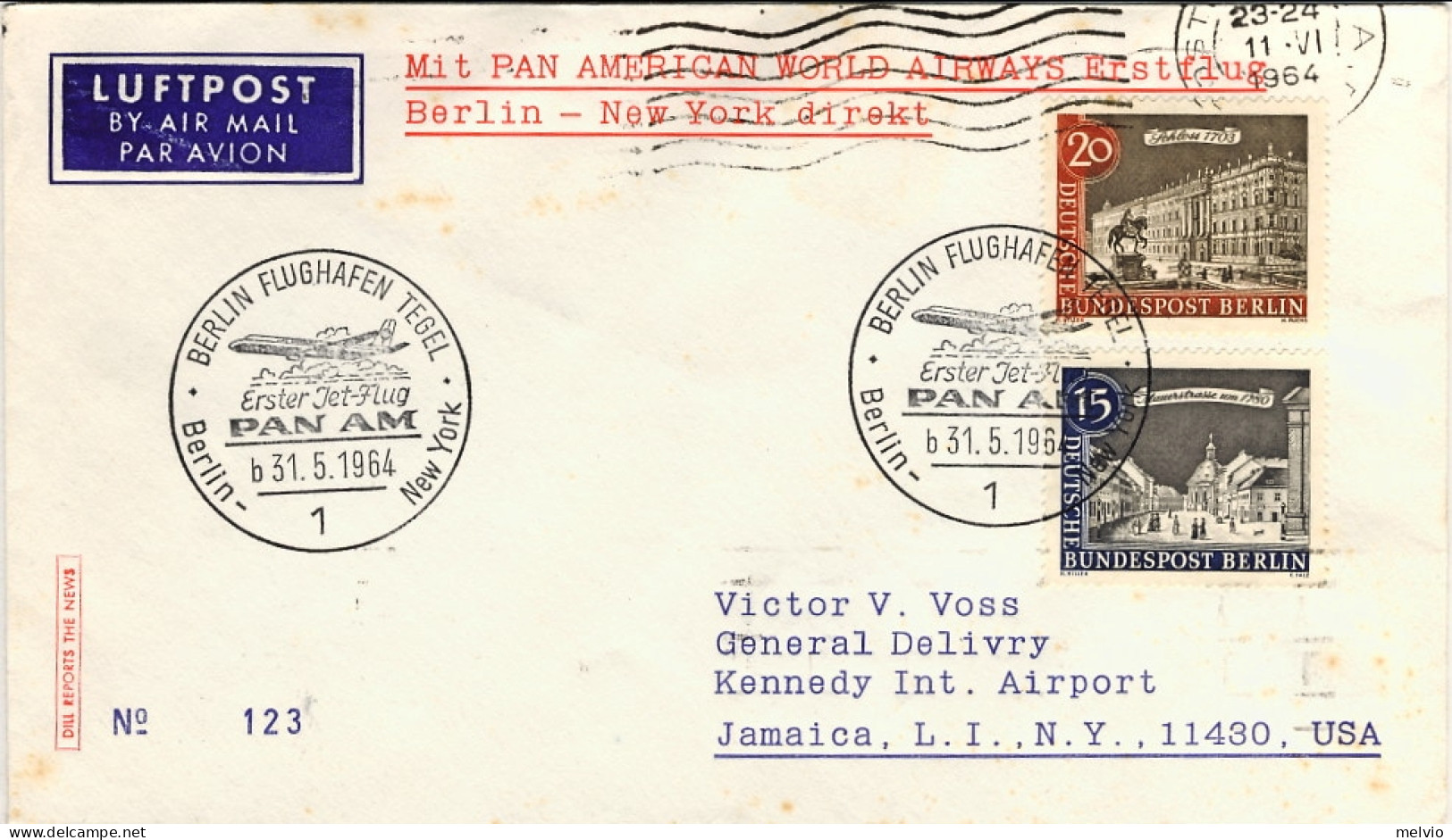 1964-Germania Berlino TWA Volo Diretto Berlino New York - Cartas & Documentos