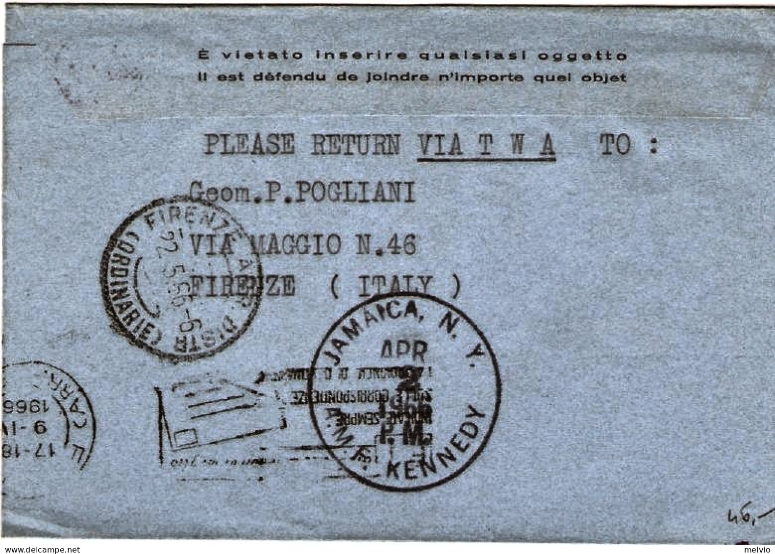 Vaticano-1966 Biglietto Postale L. 100 Diretto In U.S.A. Volo New York Roma Boll - Poste Aérienne