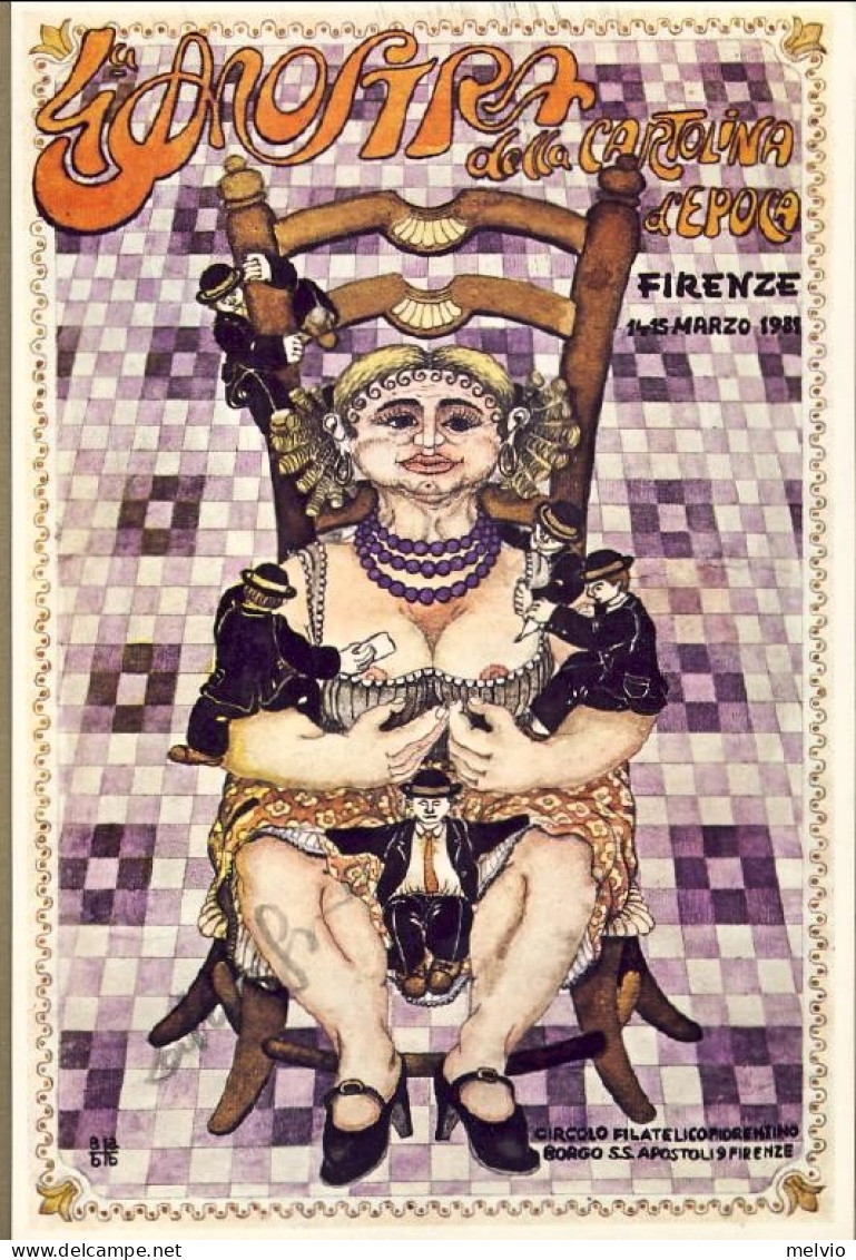 1981-cartolina Illustrata IV Mostra Della Cartolina D'epoca Di Firenze Firmata D - 1981-90: Poststempel