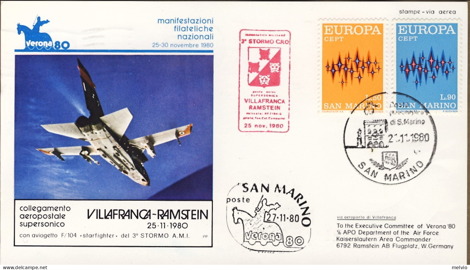 San Marino-1980 Cartolina Illustrata Manifestazioni Filateliche Nazionali Verona - Poste Aérienne