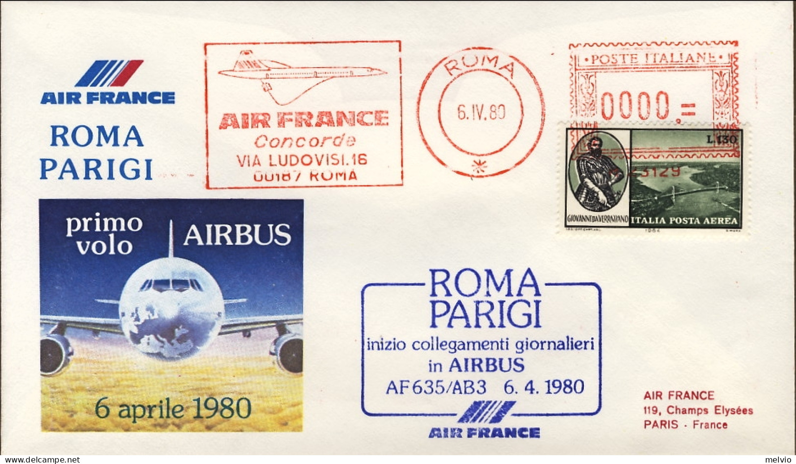 1980-I^volo Airbus Roma Parigi Della Air France Del 6 Aprile, Affrancatura Mecca - Machines à Affranchir (EMA)