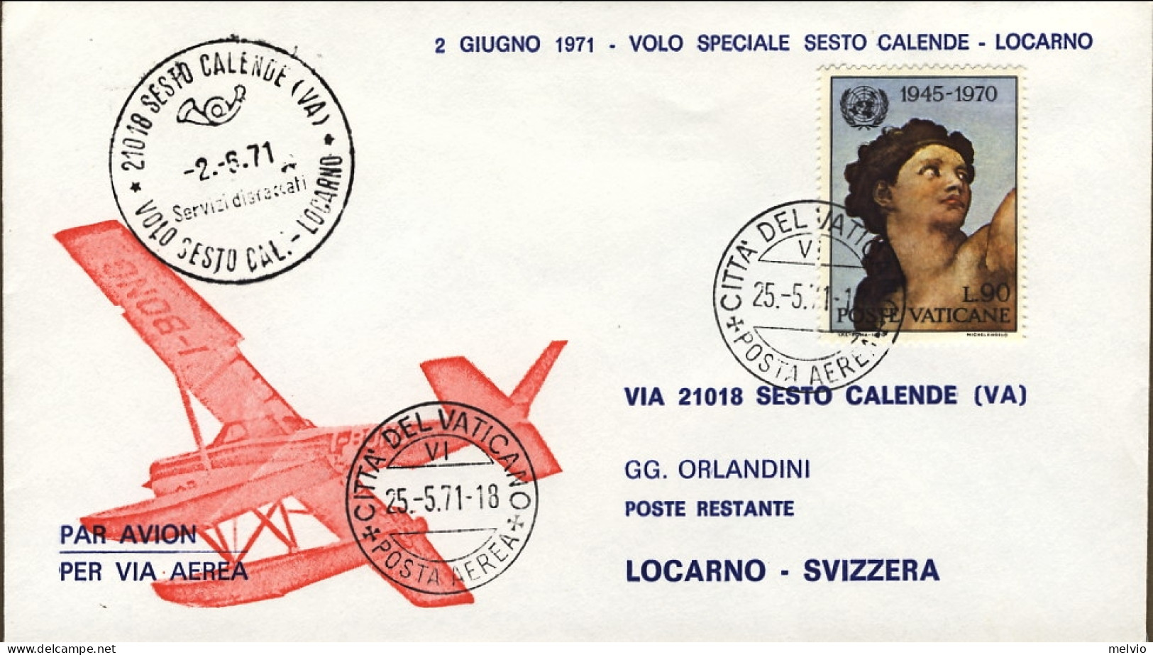 Vaticano-1971  Busta Illustrata Per Volo Speciale Sesto Calende Locarno Del 2 Gi - Airmail